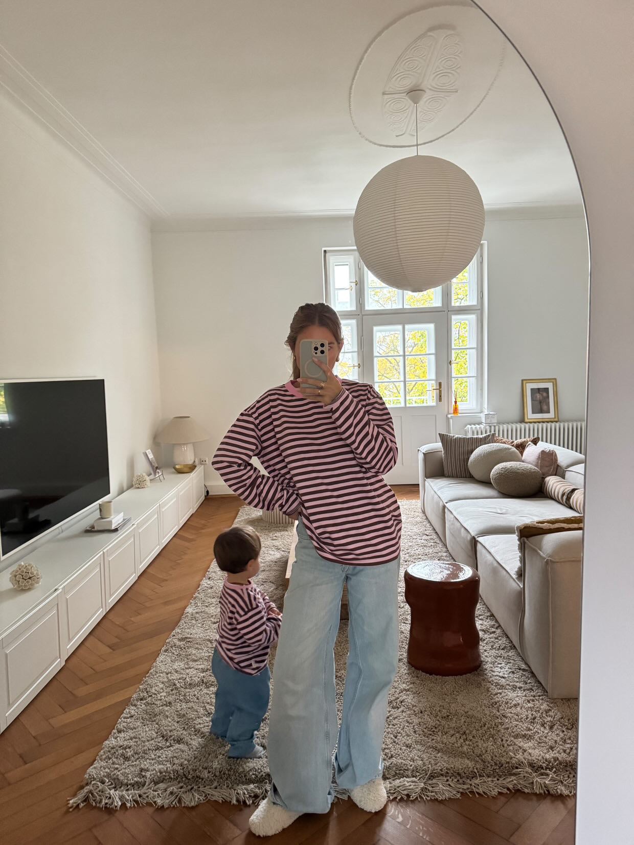 MOM LONGSLEEVE STRIPED BLUSH/BROWN