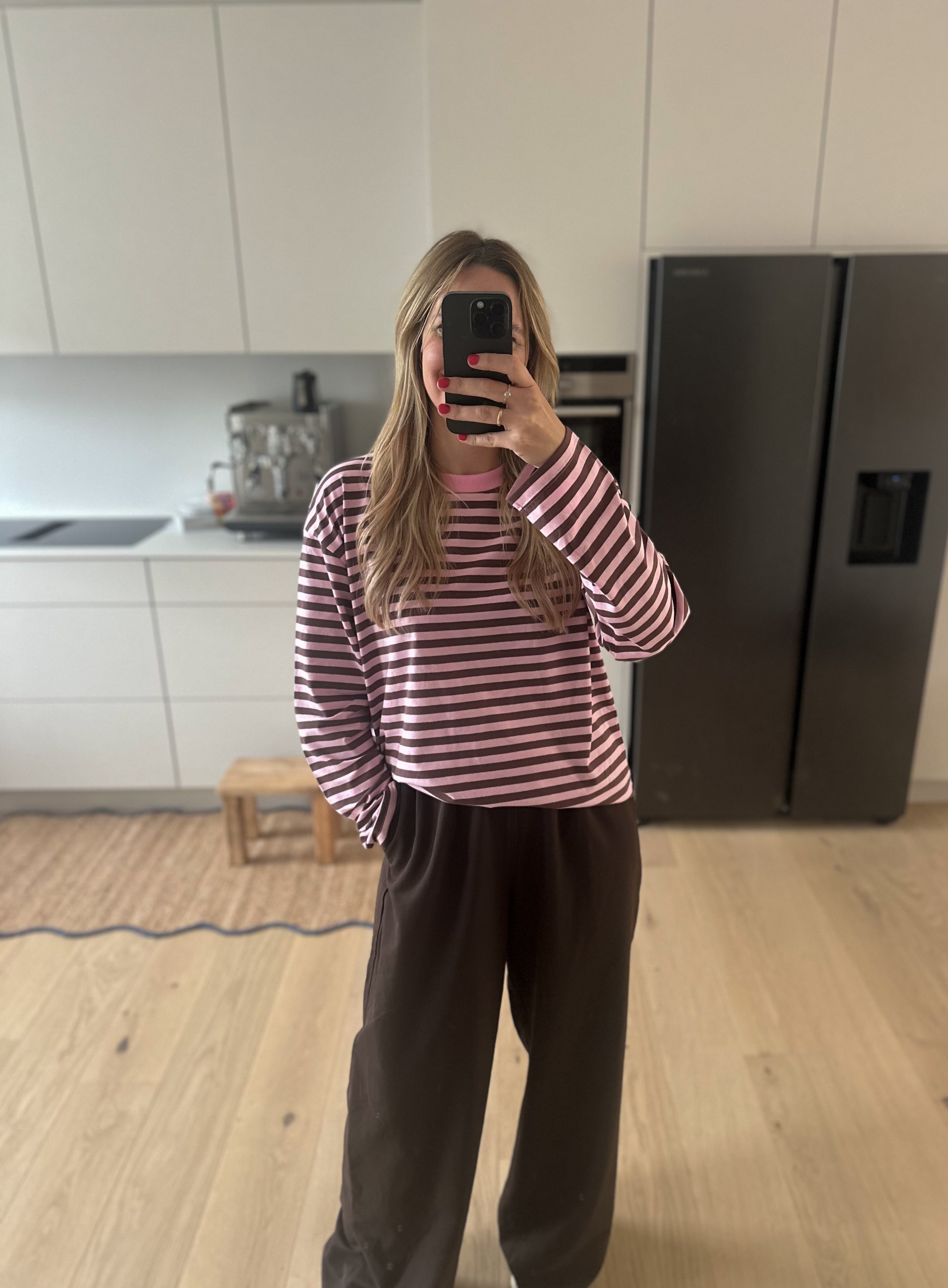 MOM LONGSLEEVE STRIPED BLUSH/BROWN