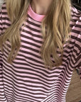 MOM LONGSLEEVE STRIPED BLUSH/BROWN