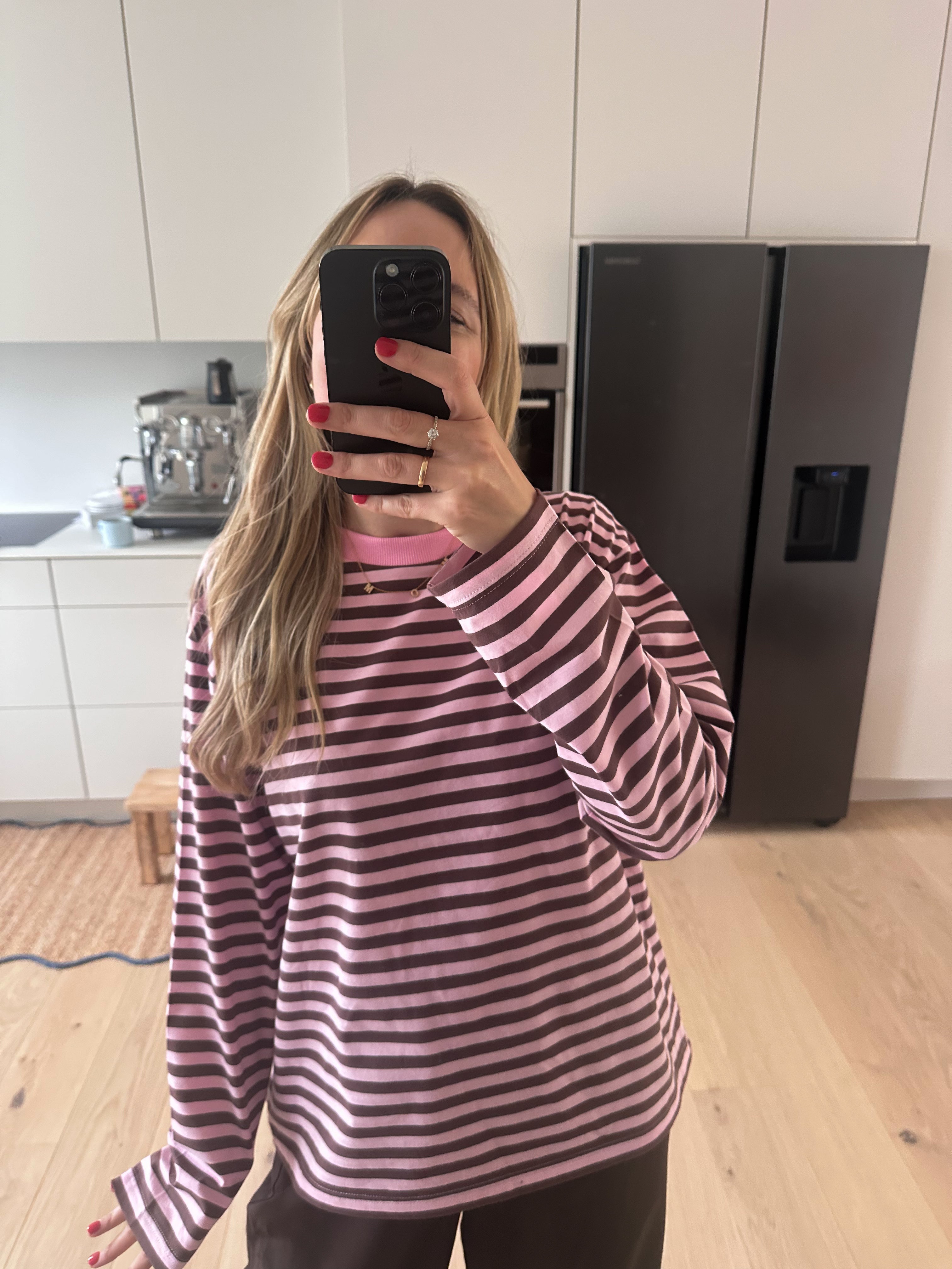 MOM LONGSLEEVE STRIPED BLUSH/BROWN