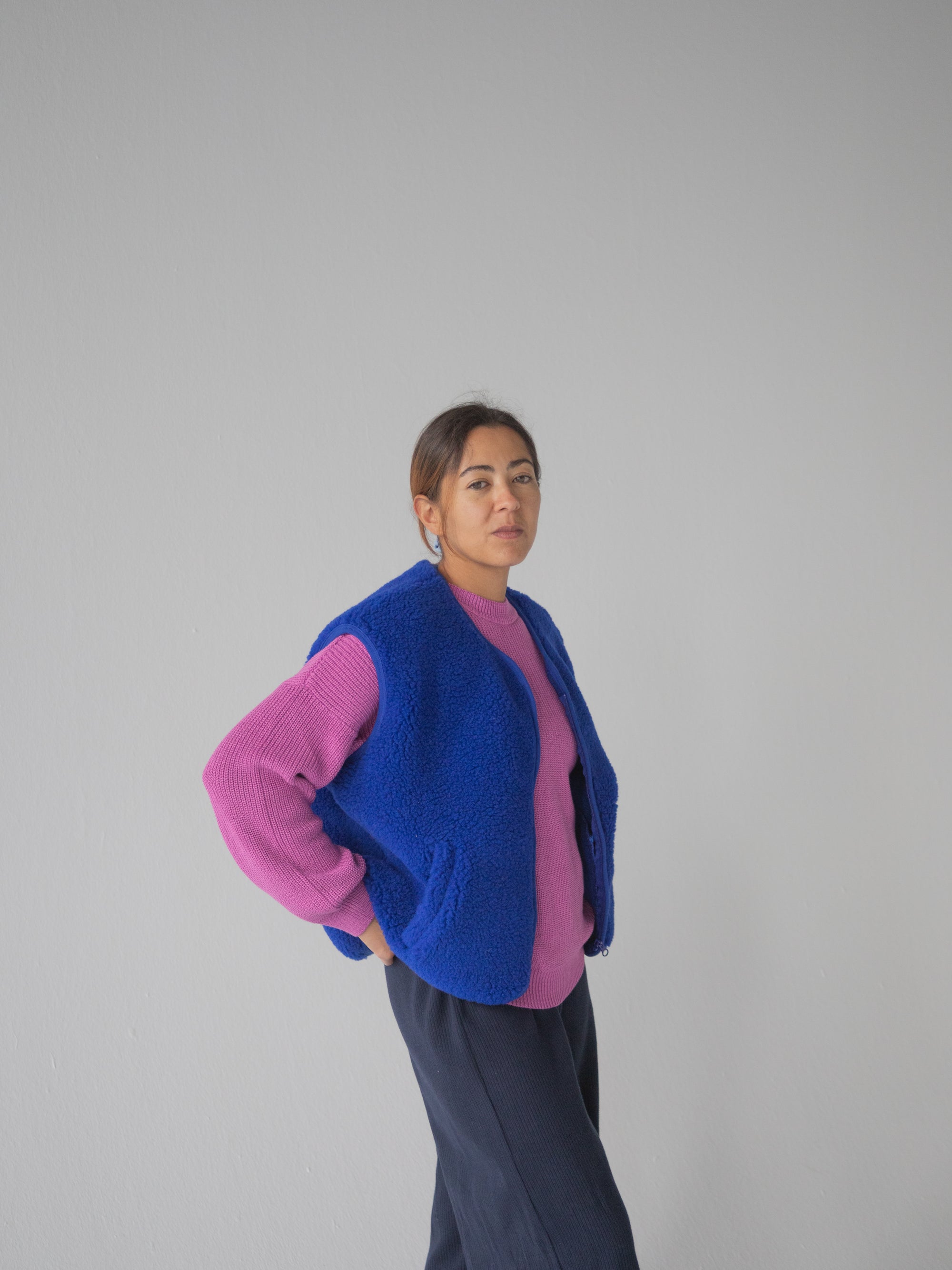 MERINO TEDDY VEST WOMEN BLU
