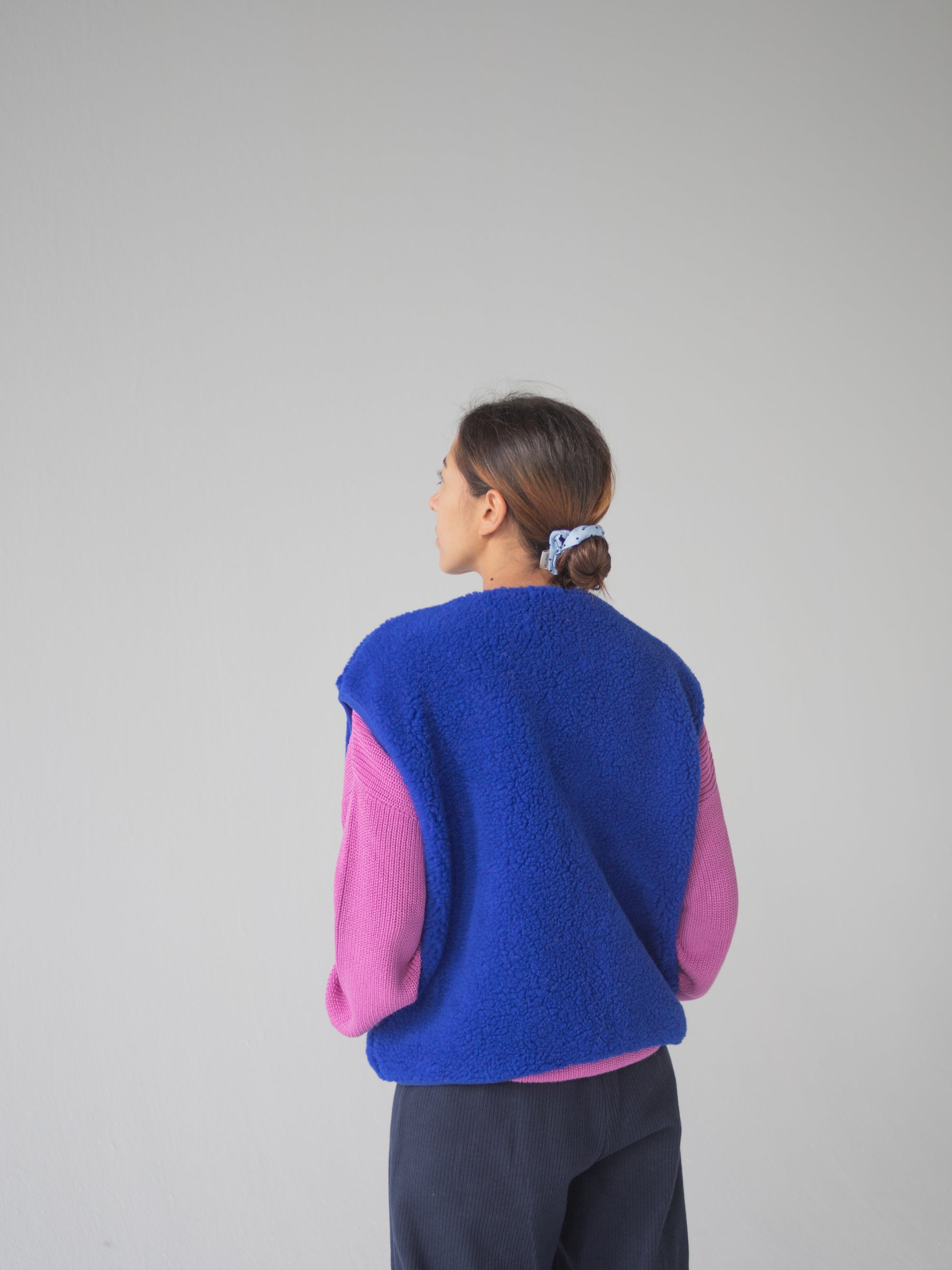 MERINO TEDDY VEST WOMEN BLU