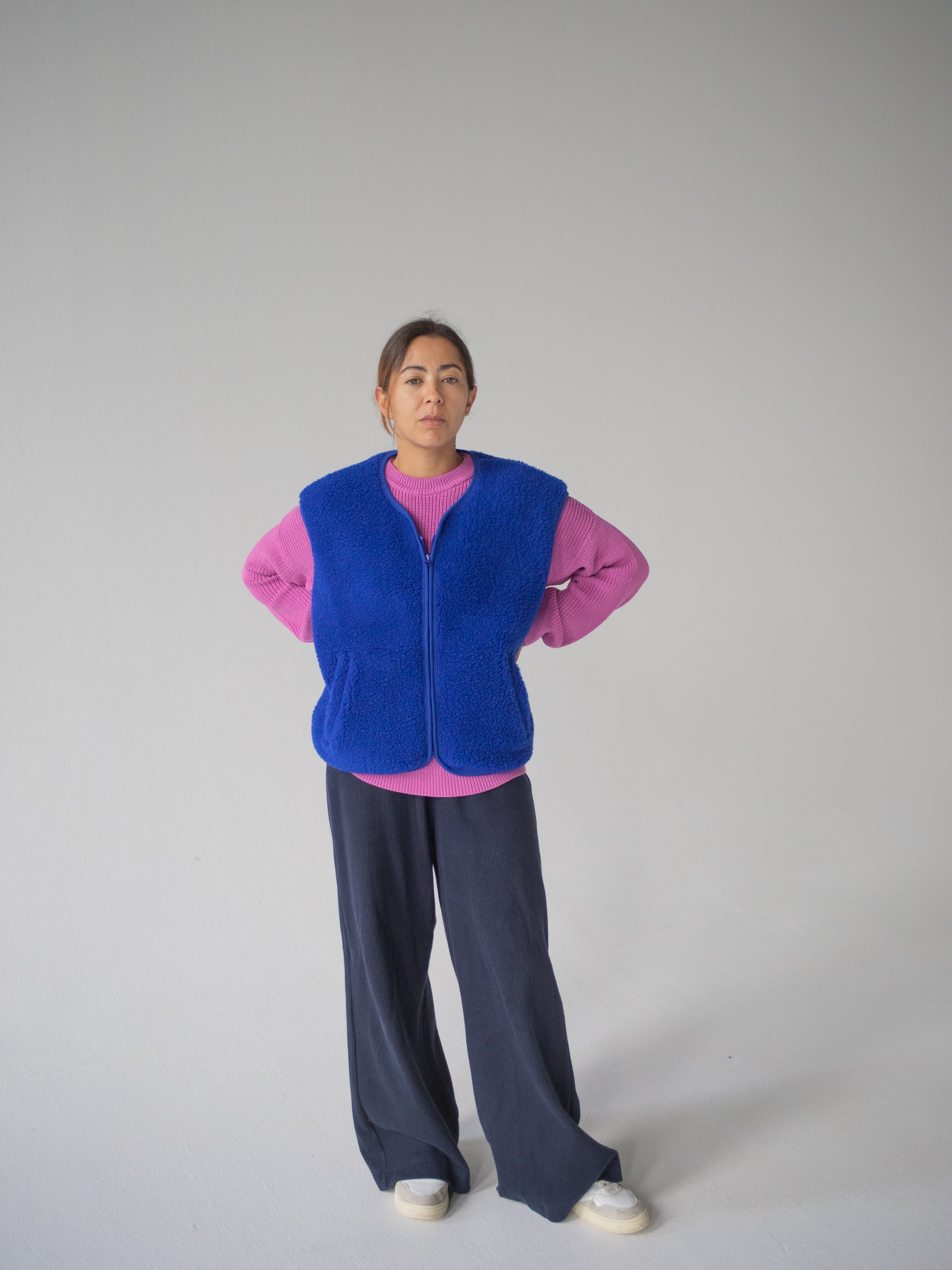 MERINO TEDDY VEST WOMEN BLU