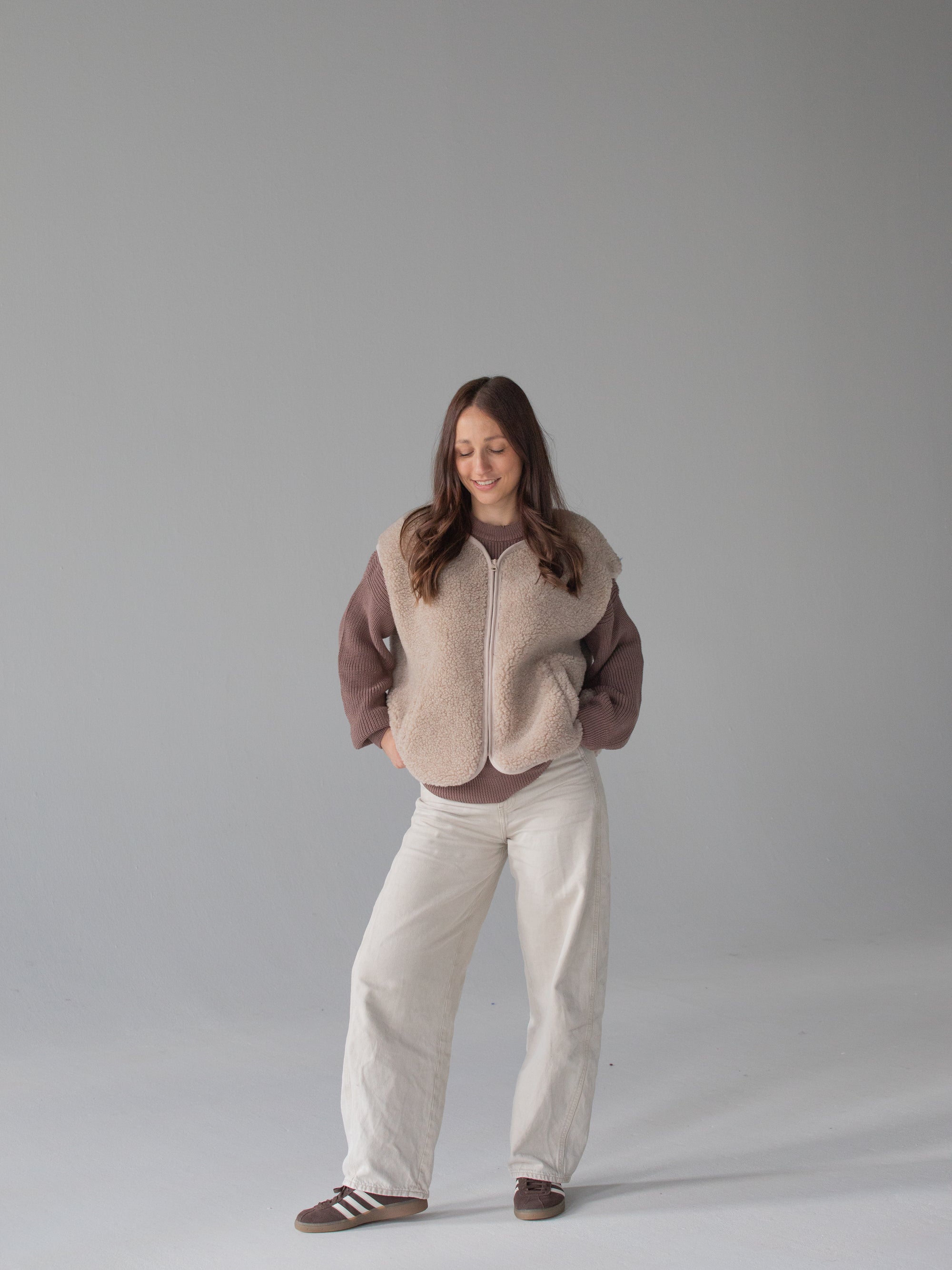 MERINO TEDDY VEST WOMEN BEIGE