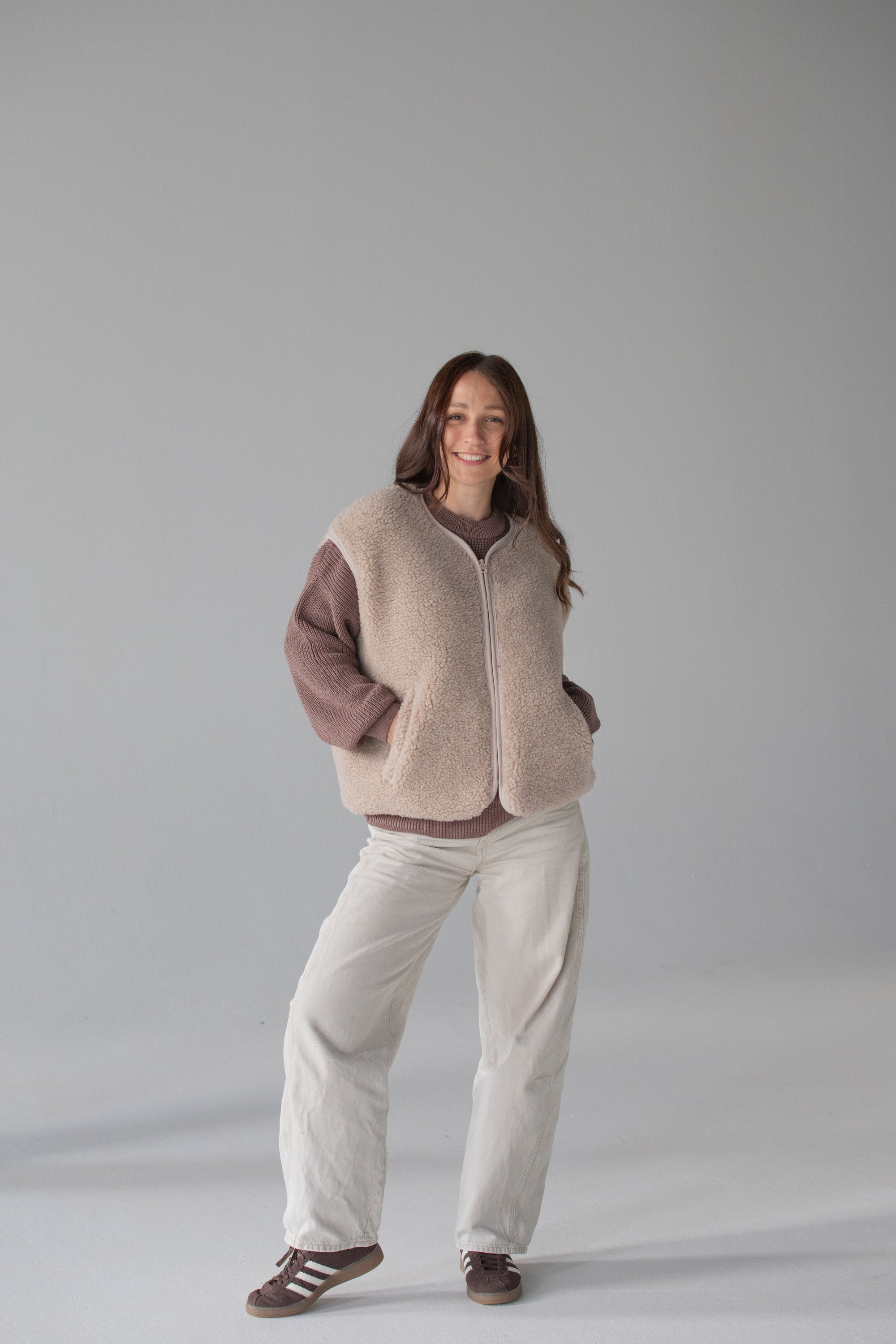 MERINO TEDDY VEST WOMEN BEIGE