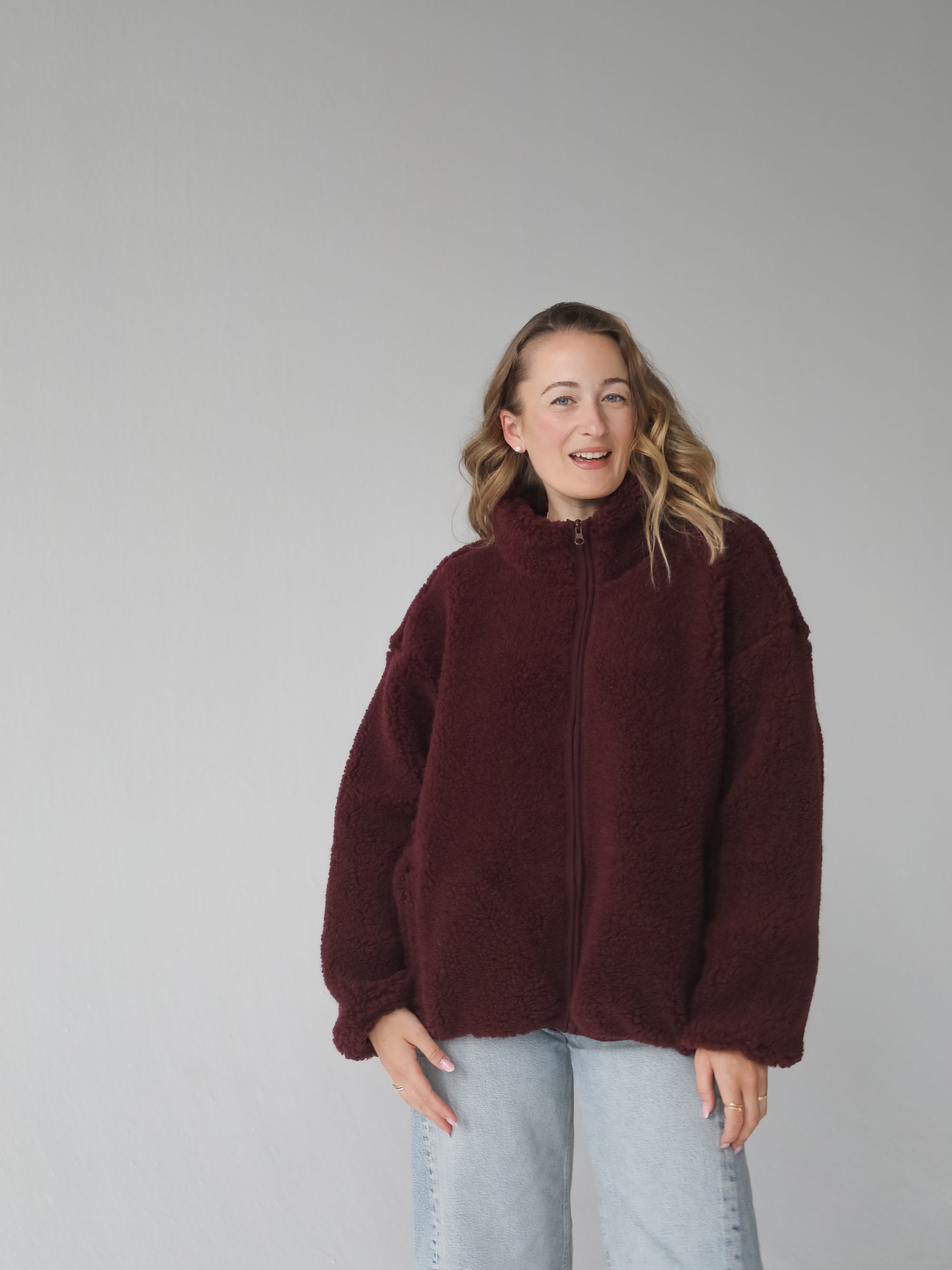MERINO TEDDY WOMEN JACKET BORDO