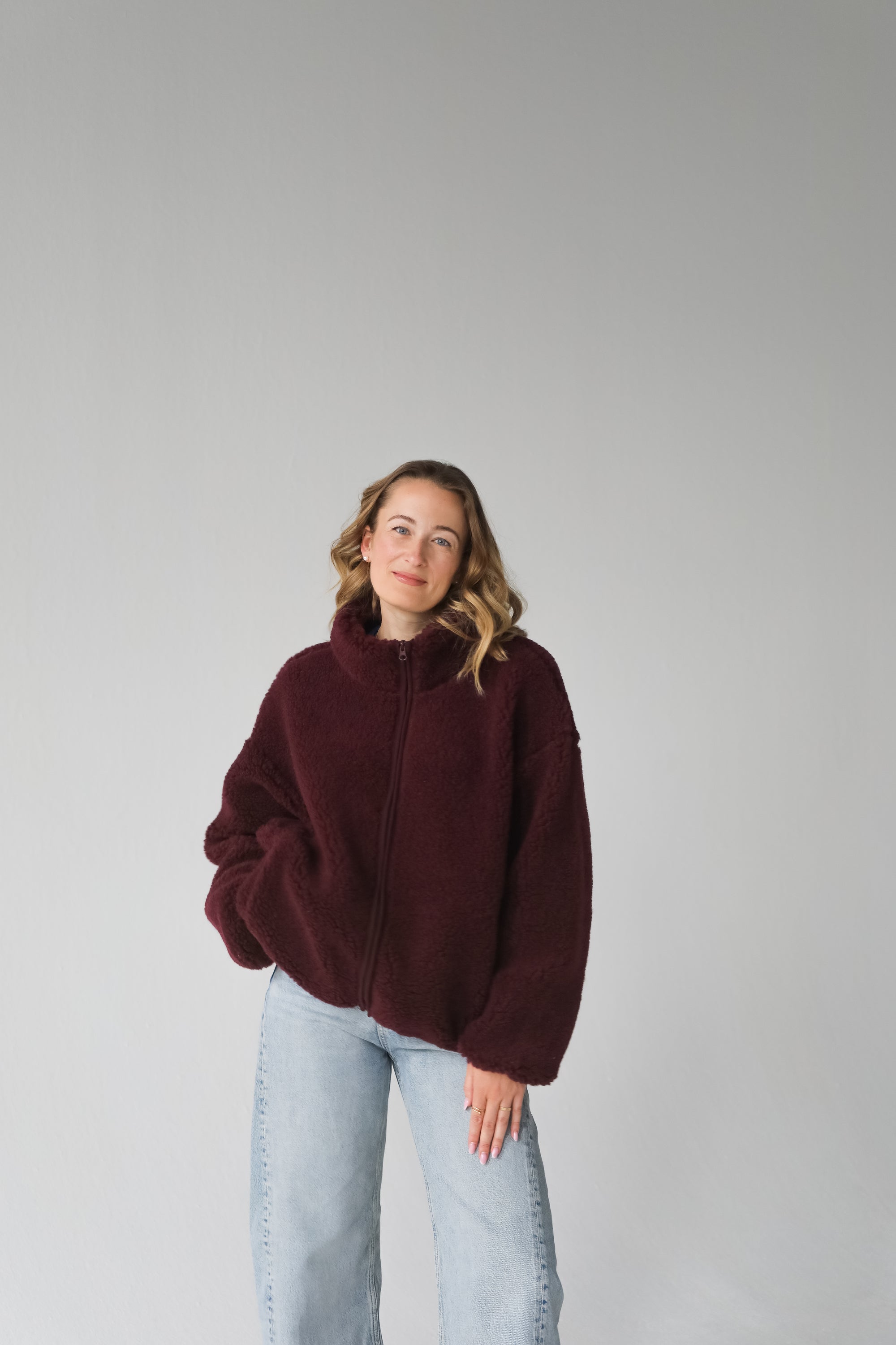 MERINO TEDDY WOMEN JACKET BORDO