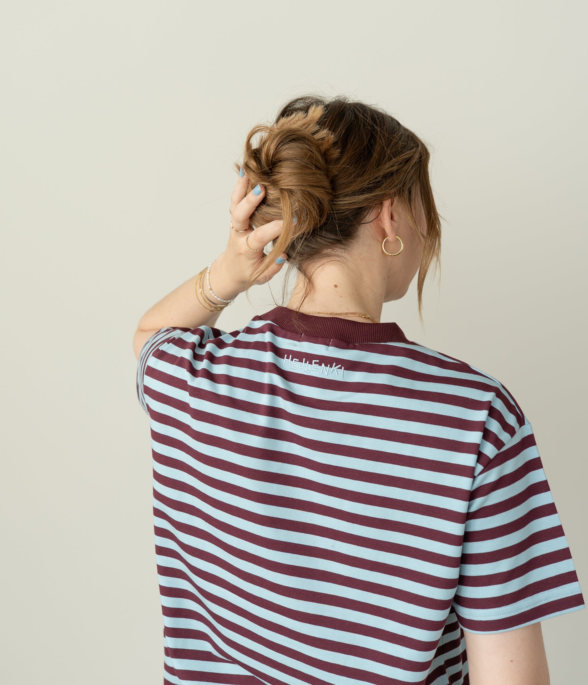 WOMEN OVERSIZE T-SHIRT STRIPED BLUEBELL/ BURGUNDY
