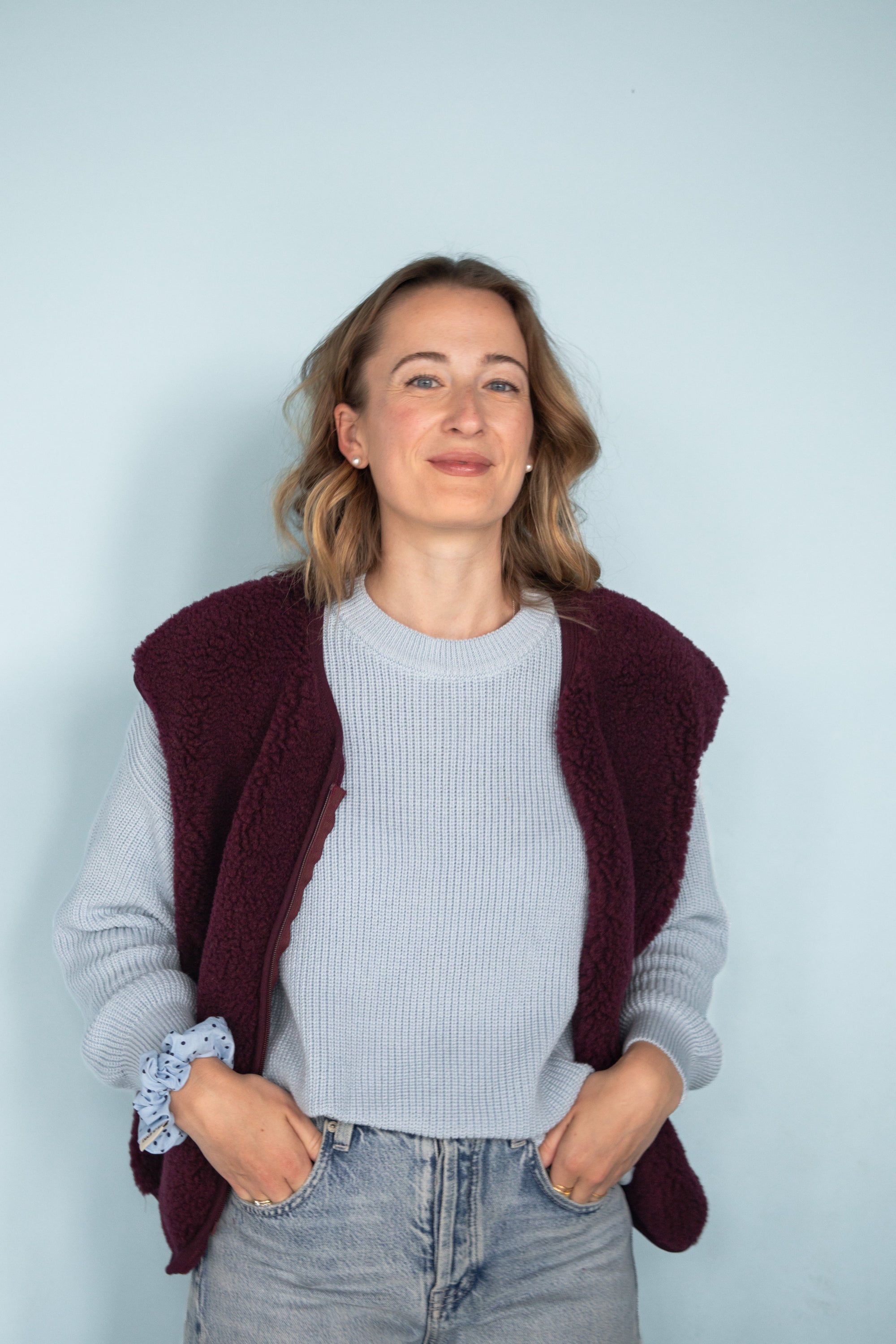MERINO TEDDY VEST WOMEN BORDO