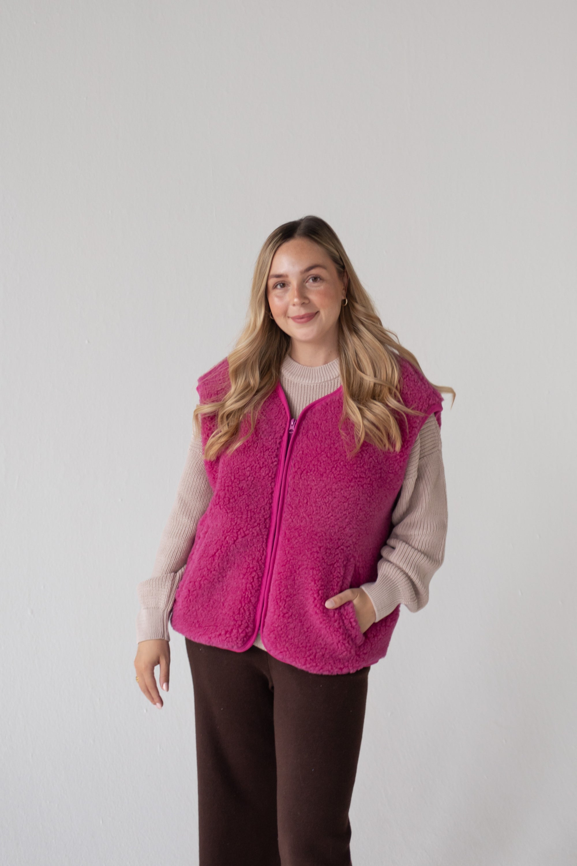 MERINO TEDDY VEST WOMEN PINK