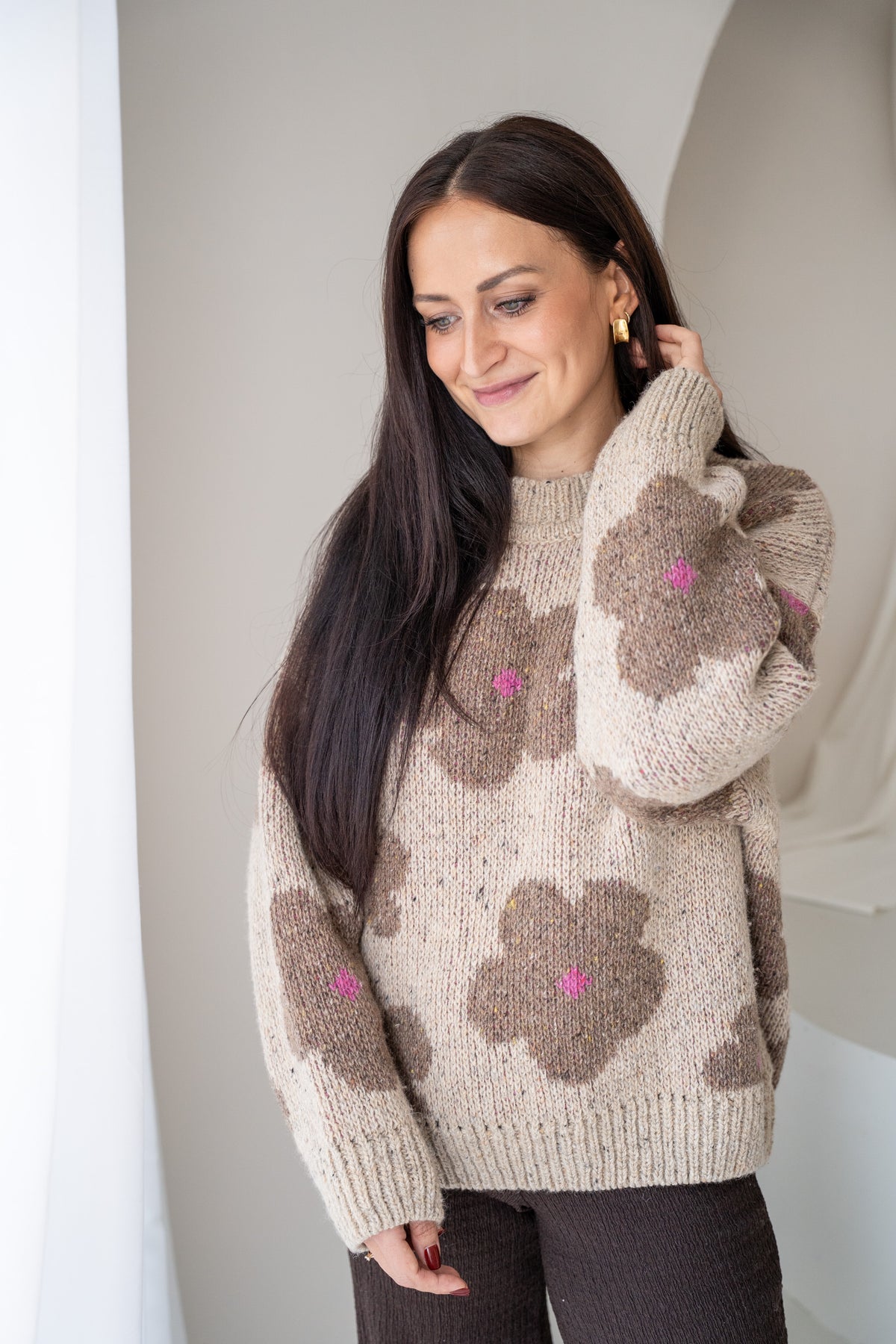 WOMEN FLOWER WOOL KNIT PULLI