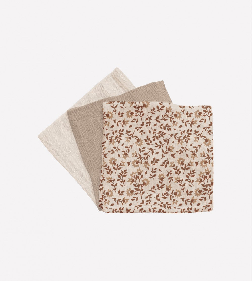 3 PACK MUSLIN CLOTHS HIBISCUS