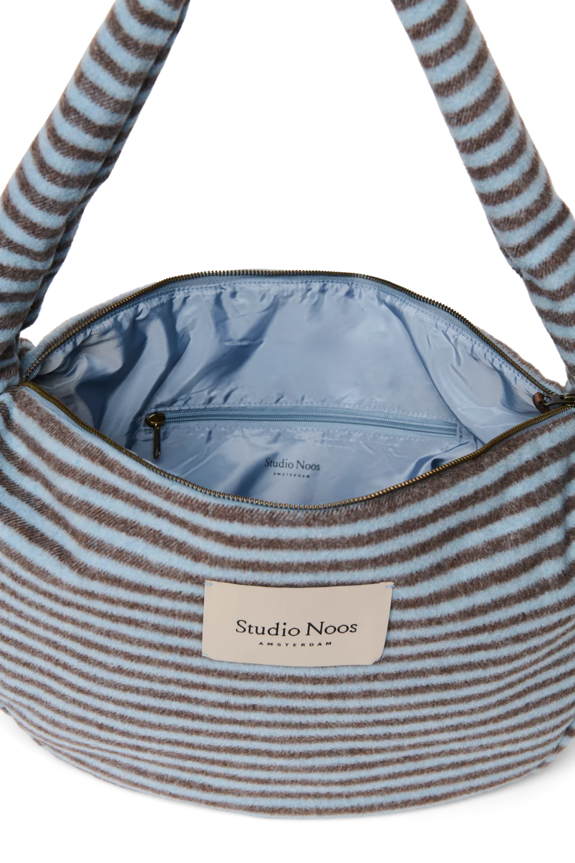 LIGHT BLUE BROWN STRIPY WOOL CROSS BODY BAG