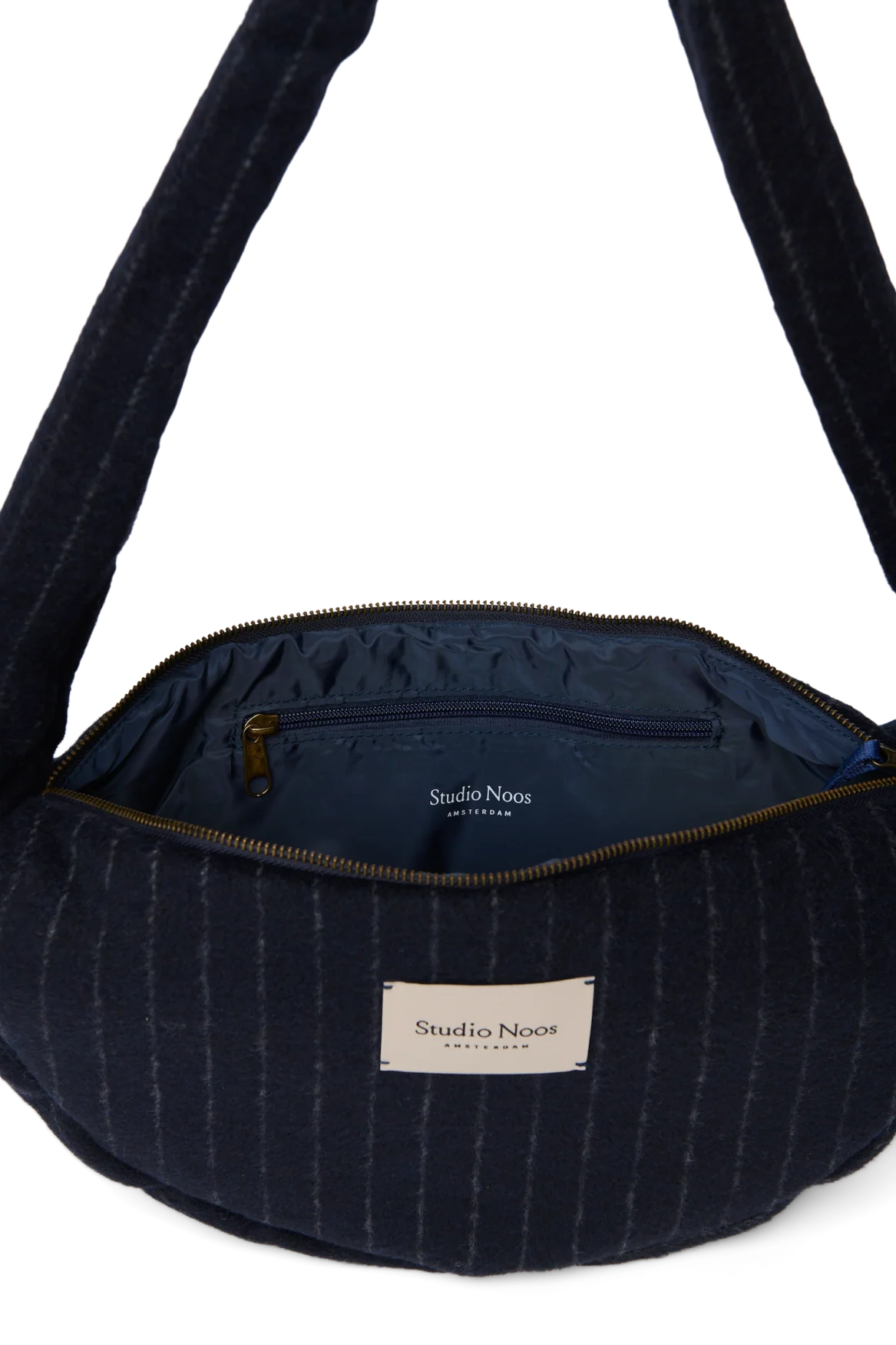 DARK BLUE FLANNEL CHALKSTRIPE MINI CROSS BODY BAG
