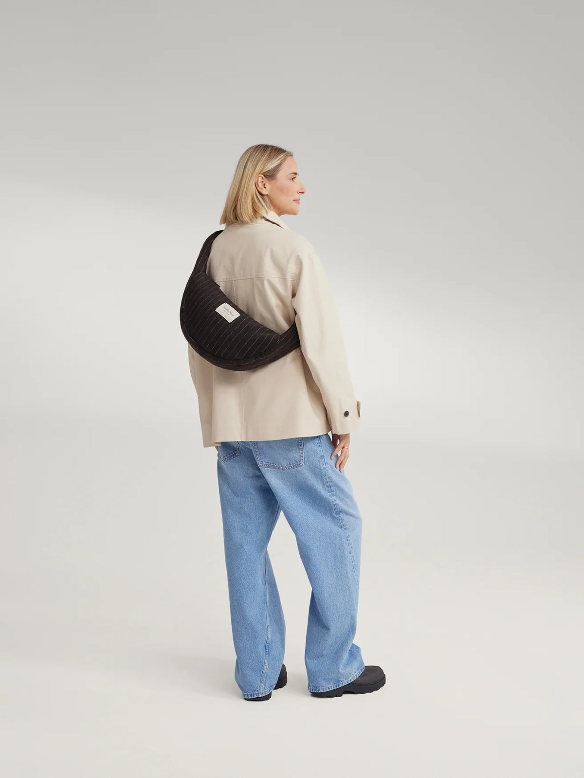 BROWN FLANNEL CHALKSTRIPE MINI CROSS BODY BAG