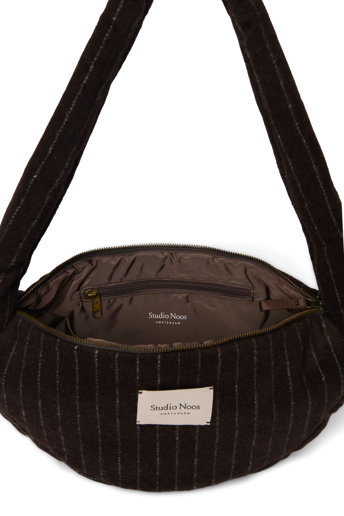 BROWN FLANNEL CHALKSTRIPE MINI CROSS BODY BAG