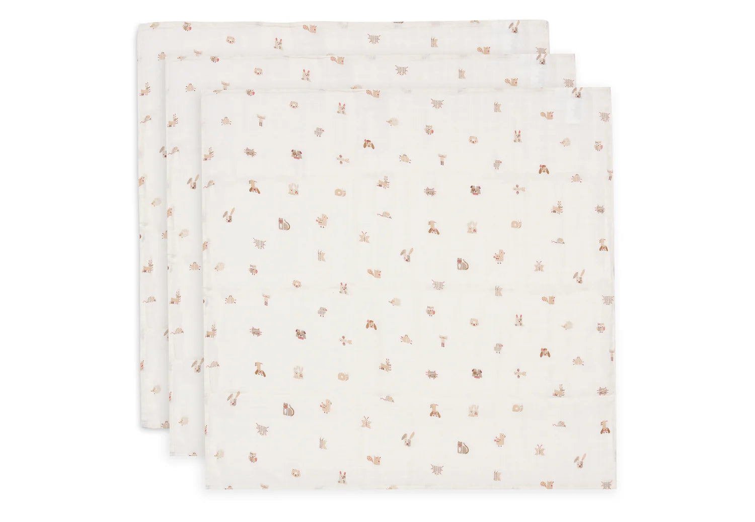 3 PACK MUSLIN CLOTHS ANIMAL FRIENDS