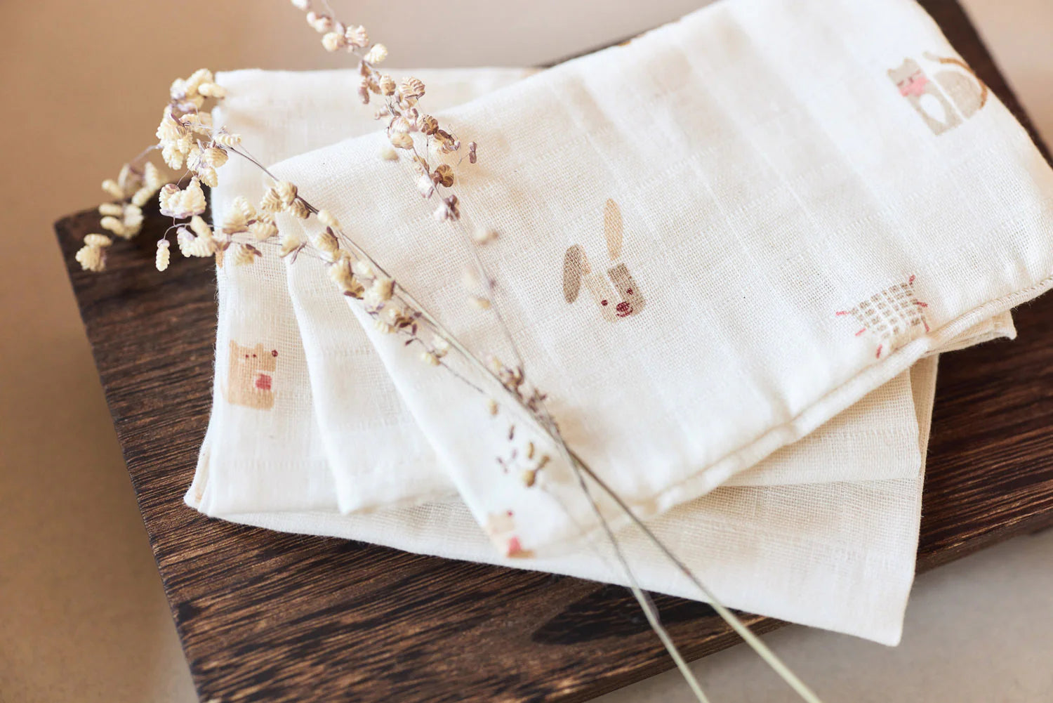 3 PACK MUSLIN CLOTHS ANIMAL FRIENDS