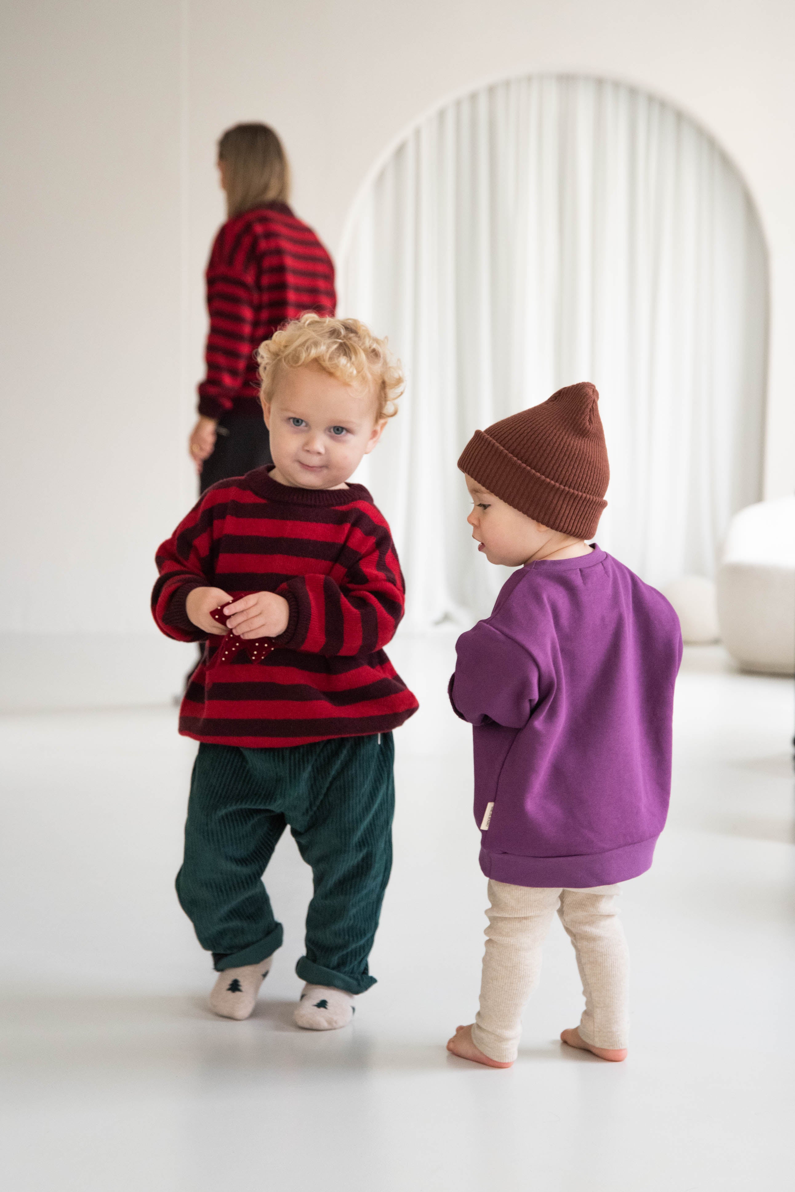 WOOL KNIT PULLI STRIPED BURGUNDY/CHERRY