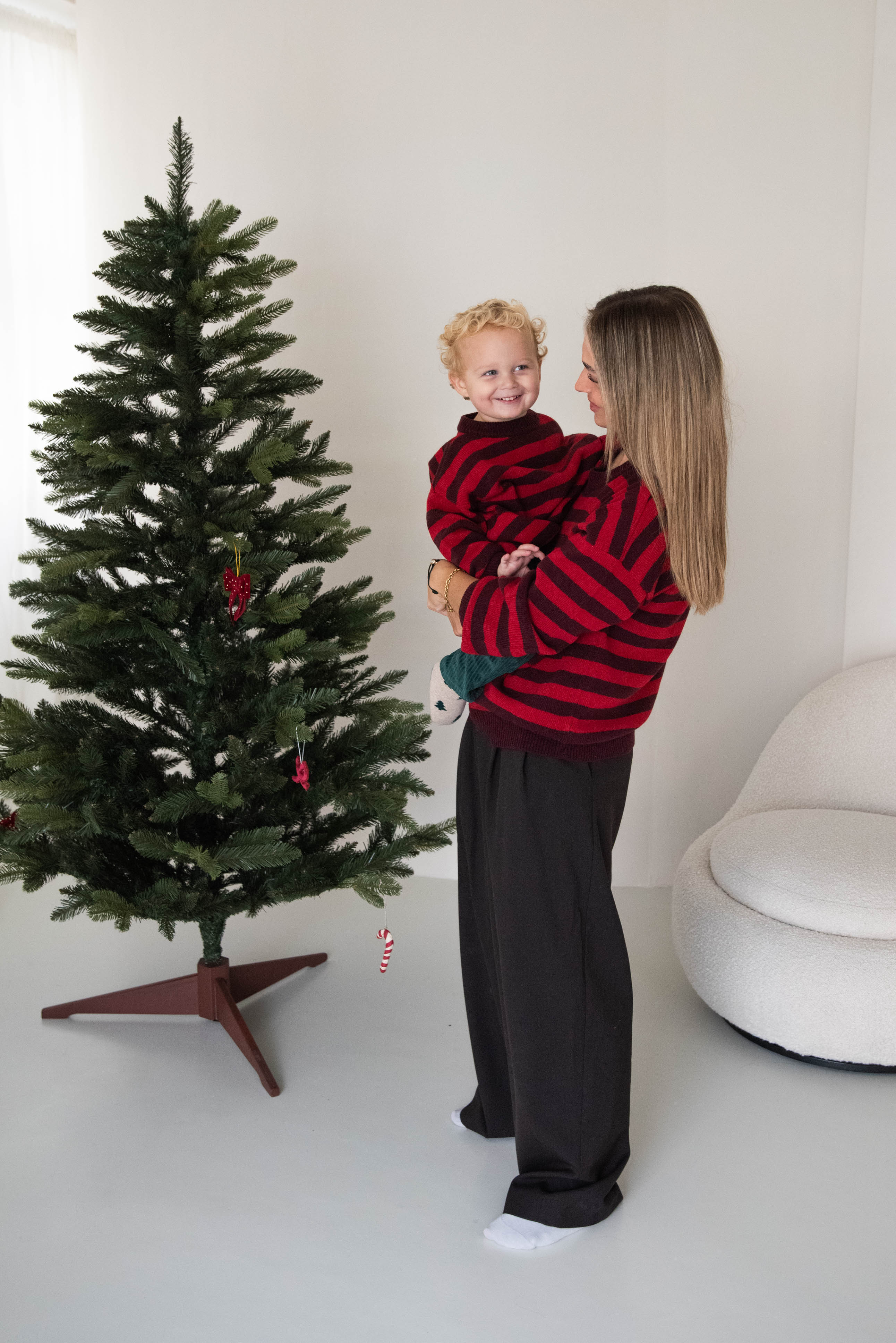 MOM WOOL KNIT PULLI STRIPED BURGUNDY/CHERRY