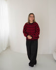 MOM WOOL KNIT PULLI STRIPED BURGUNDY/CHERRY