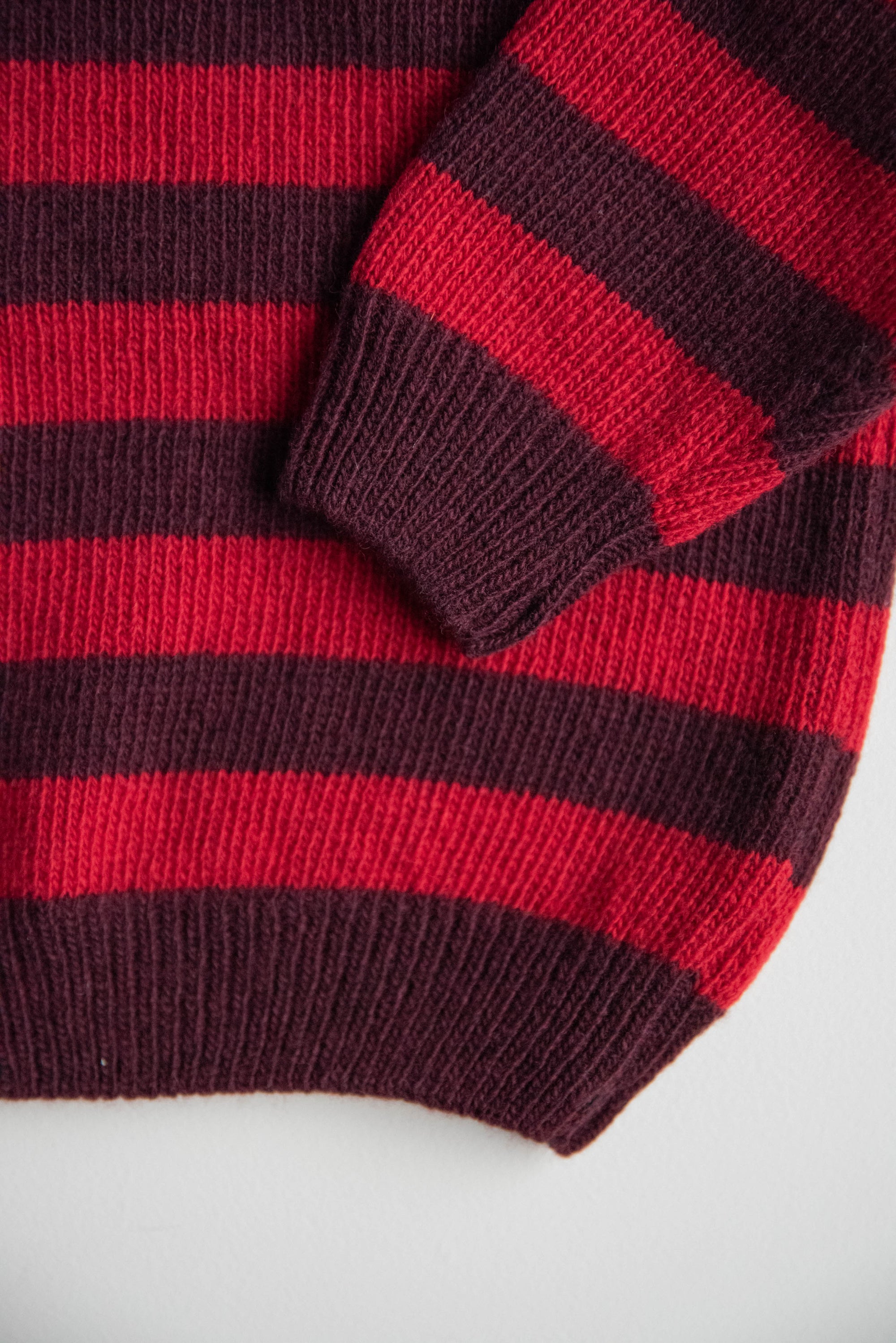 MERINO WOOL KNIT PULLI STRIPED BURGUNDY/CHERRY