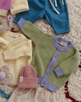 CHUNKY KNIT CARDIGAN LIME/LAVENDER