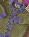 CHUNKY KNIT CARDIGAN LIME/LAVENDER